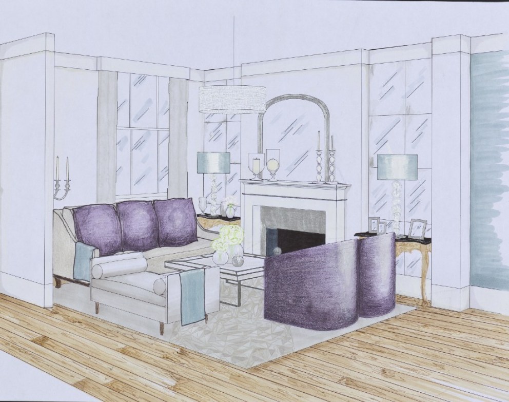 Drawing Room & Study, Kensigton | Perspective drawing | Interior Designers